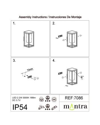 MERIBEL * APLIQUE GRAFITO LED SOLAR/SENSOR 3000K